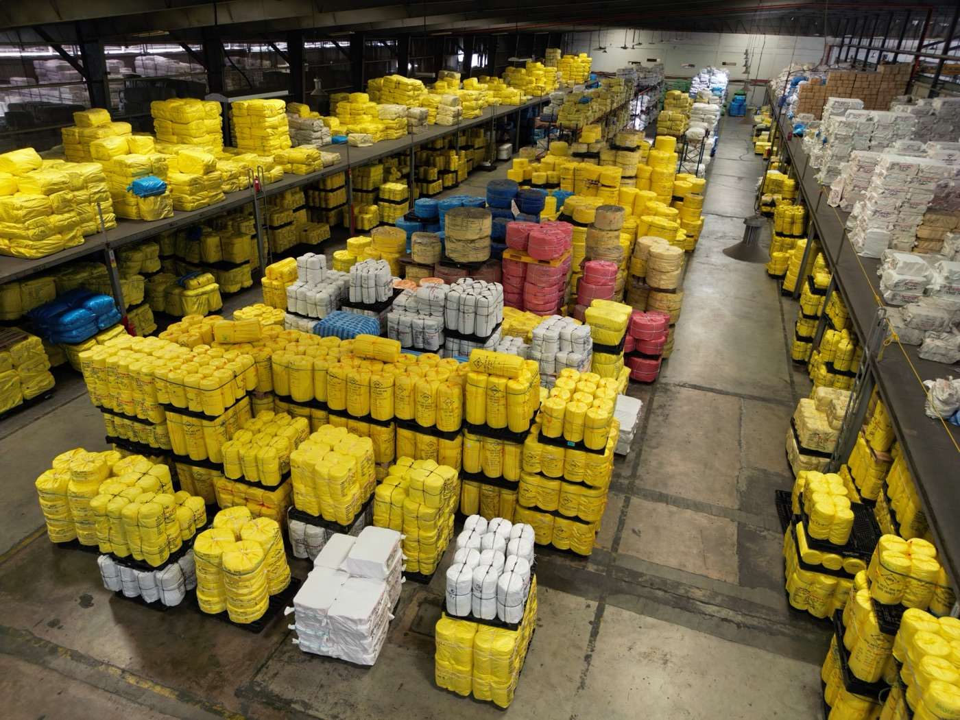 The Jaya Nets warehouse, stacked with baled rope and netting ready to ship